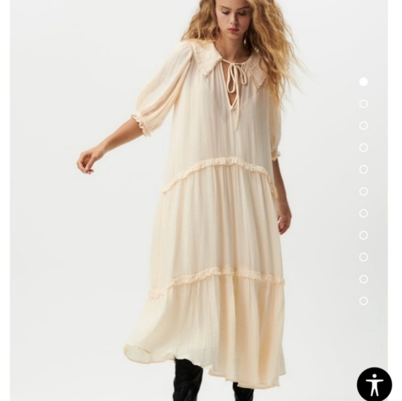 ZARA Ivory Voluminous Embroidered Tiered Maxi Dress Boho - Picture 2 of 5